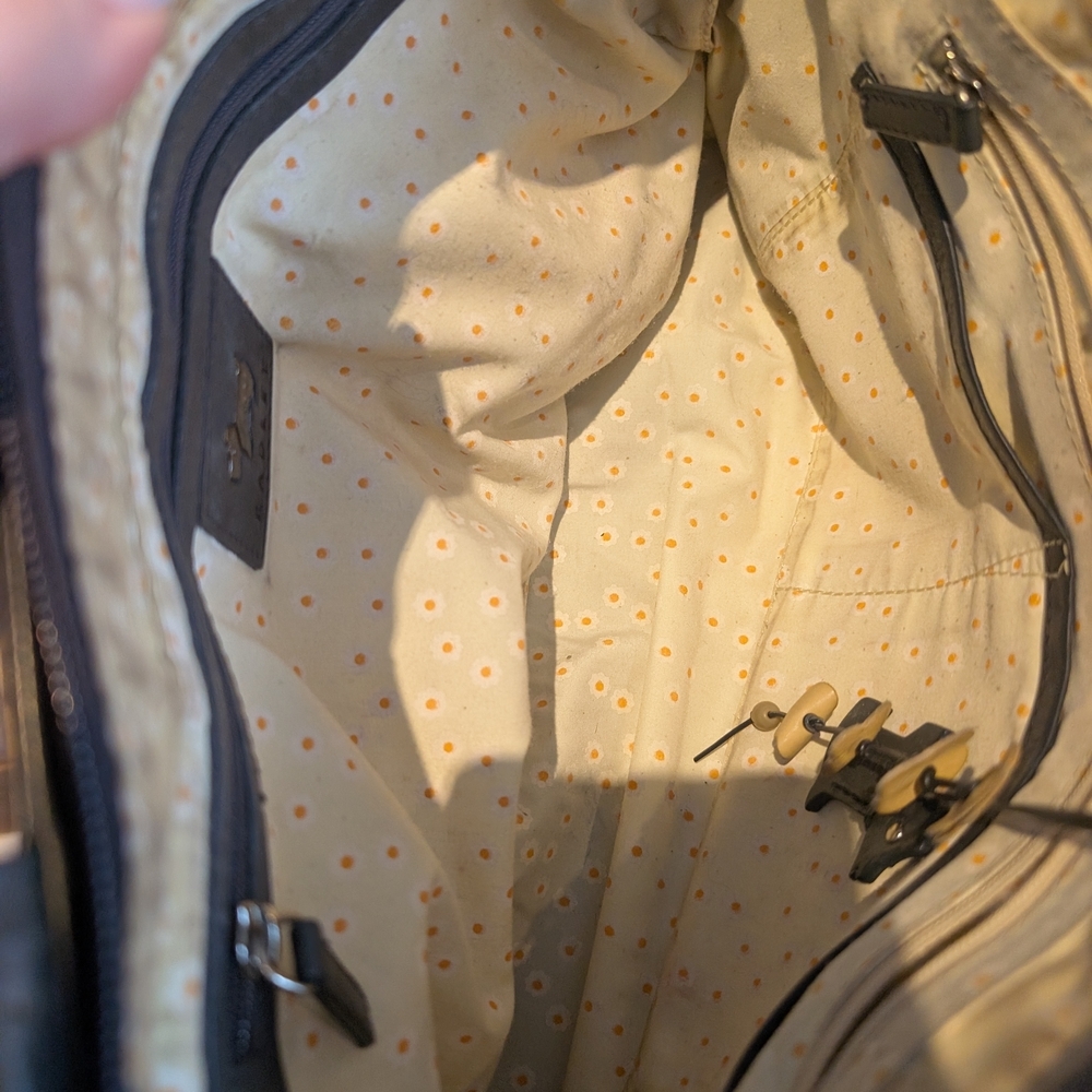 Radley Floral Appliqué Leather Hand Bag - Black Grey with Yellow Accents - Picture 9 of 11